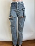Removable hanging pockets and leggings Stretch denim multi-wear shorts pants