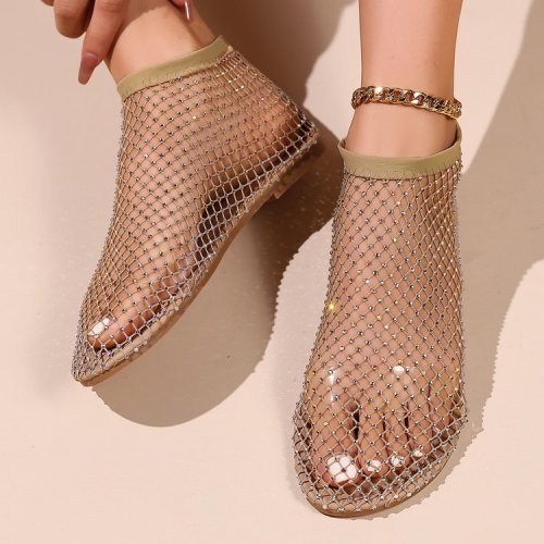 Round head sandals hollowed out net red drilling short boots summer sexy large size flat shoes