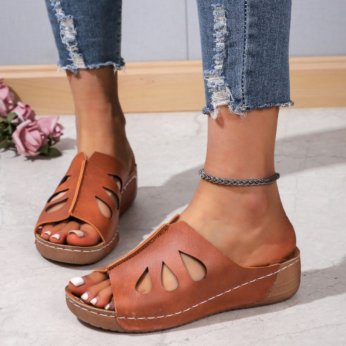 A word large size butterfly hollowed out sandals thick bottom dew rip bread heel casual slippers 2024