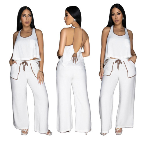 Fashionable and Sexy Backless Tie Rope Pants Vest Set