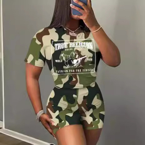 Printed new short-sleeved shorts sports two-piece set