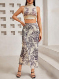 Women's sexy fashion summer models digital printing mesh splicing two-piece suit