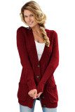 Burgundy Front Pocket and Buttons Closure Cardigan