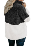 Black White Zip Neck Oversize Fluffy Fleece Pullover