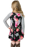 Black Spring Fling Floral Striped Sleeve Short Dress for Kids