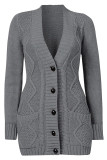 Dark Gray Front Pocket and Buttons Closure Cardigan