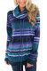 Purple Multicolor Cowl Neck Striped Long Sleeve Top