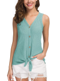Ladies Summer Top Front Tie Blouse with Button