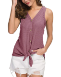 Ladies Summer Top Front Tie Blouse with Button