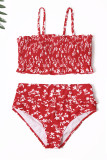 Red Floral Print Crop Top Bikini Set