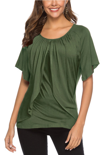 Us 5 78 Dark Green Comfy Casual Short Sleeve Tops Blouse Loose