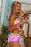 Pink Floral Print Crop Top Bikini Set