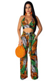 Multi-Color 2 Piece Outfits - Floral Jumpsuits Long Pants Sets Sleeveless Crop Tops