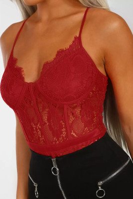 Red Lace Panelled Bodysuit
