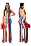 Multi-colored Sexy Halter Neck Sleeveless Wide Leg Long Pants Jumpsuits