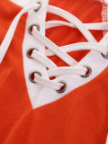 Orange Sexy Cross Ribbon Color Block Long Sleeves Shirt