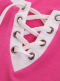 Pink Corss Ribbon Sexy Color Block Long Sleeves Shirt