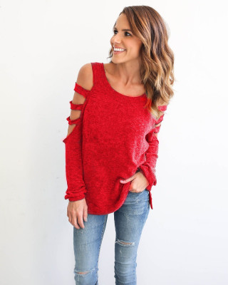 Red Cut Of Shoulder Shirt