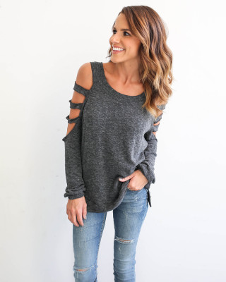 Dark Grey Cut Of Shoulder Shirt