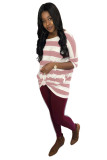 Pink Ladies Striped Long Sleeve Swing Tunic Tops Loose Comfy Super Long T Shirt