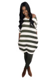 Army Green Ladies Striped Long Sleeve Swing Tunic Tops Loose Comfy Super Long T Shirt