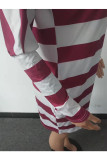 Wine Red Ladies Striped Long Sleeve Swing Tunic Tops Loose Comfy Super Long T Shirt