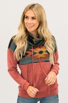 Red Aztec Cowl Pullover Hoodie