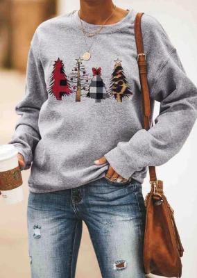 Grey Leopard Christmas Tree Pullover
