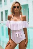 Pink Spaghetti Straps Striped Ruffled One-piece Swimsuit
