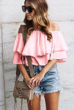Pink Soft Breeze Frilling Off-shoulder Top