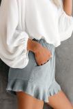 Gray Blue Linen Cotton Pocketed Flutter Shorts