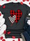 Grey Heart Shaped Plaid Valentine's Day Top