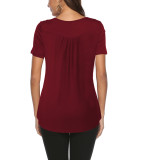 Wine Red V Neck Top with Button