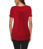 Red V Neck Top with Button