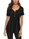 Black V Neck Top with Button