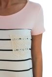 Pink Striped Top with Lace Pocket