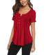 Red V Neck Top with Button