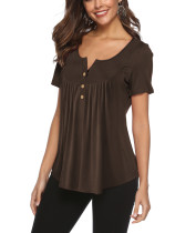 Brown V Neck Top with Button