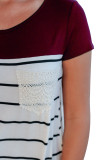 Red Striped Top with Lace Pocket