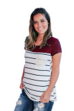 Red Striped Top with Lace Pocket