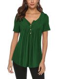 Green V Neck Top with Button