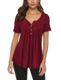 Wine Red V Neck Top with Button