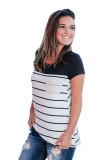 Black Striped Top with Lace Pocket