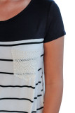 Black Striped Top with Lace Pocket