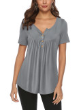 Grey V Neck Top with Button