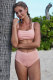 Pink Ribbed Knit Sports Bra High-waisted Bikini Set