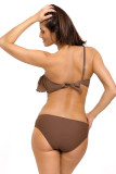 Brown One Shoulder Swimsuit with Ruffles