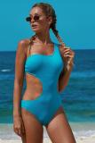 Sky Blue One Shoulder Cut Out Maillot