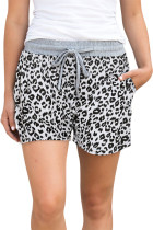 White Leopard Print Drawstring Waist Shorts