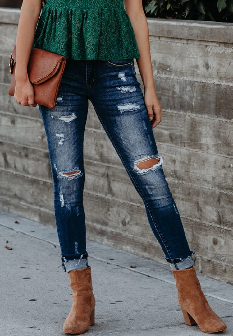 dark blue ripped skinny jeans